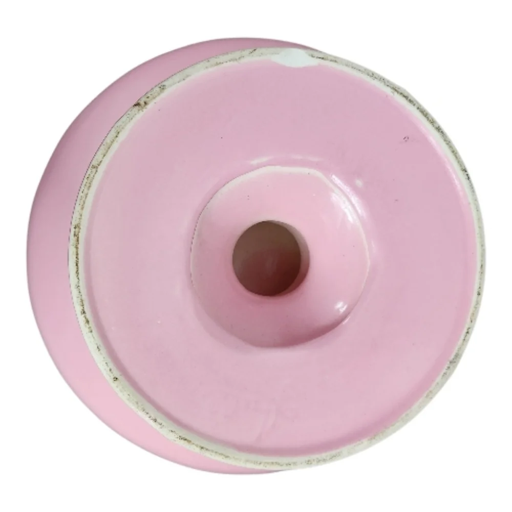 HULL POTTERY Vintage Pink and White Scallop Edge Pedestal Cake Stand - Picture 3 of 5